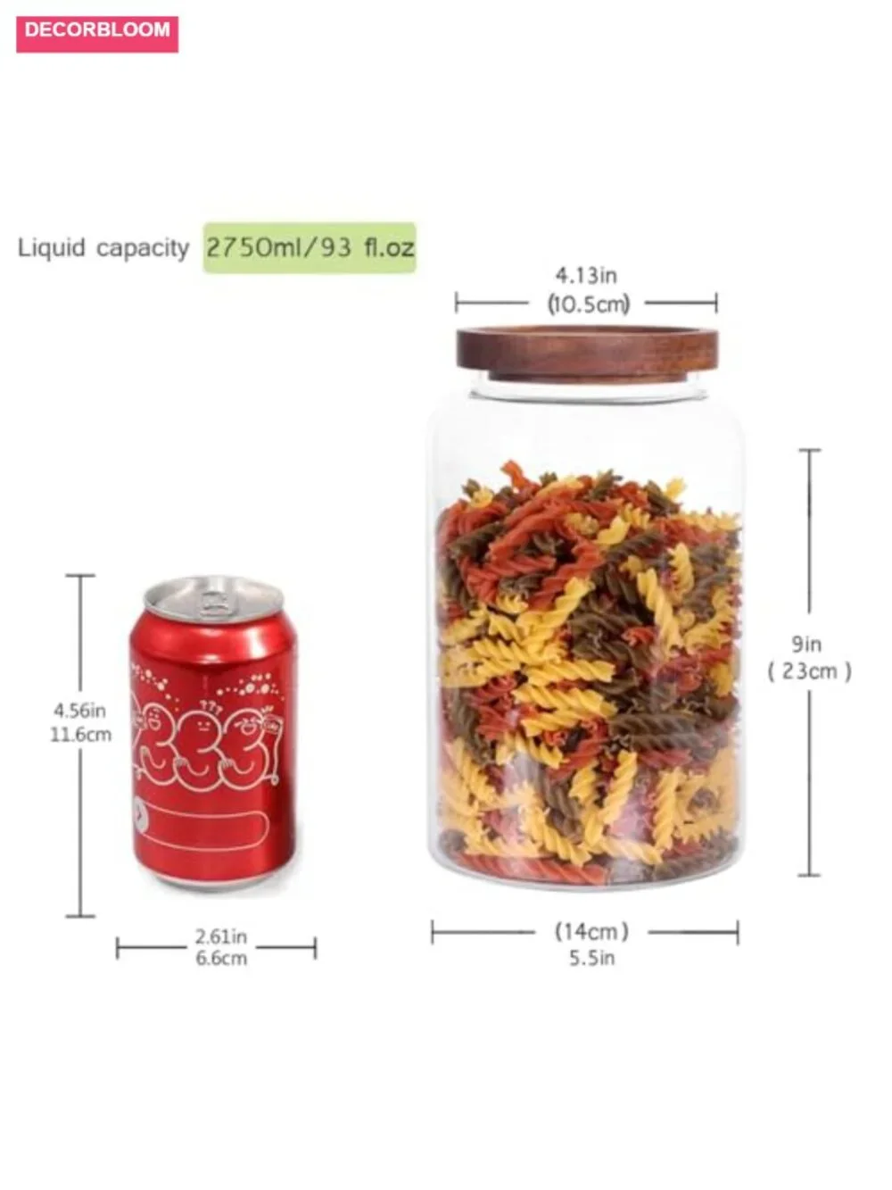 Large Glass Jar with Airtight Lid Set of 2 93 FL OZ Food Canisters